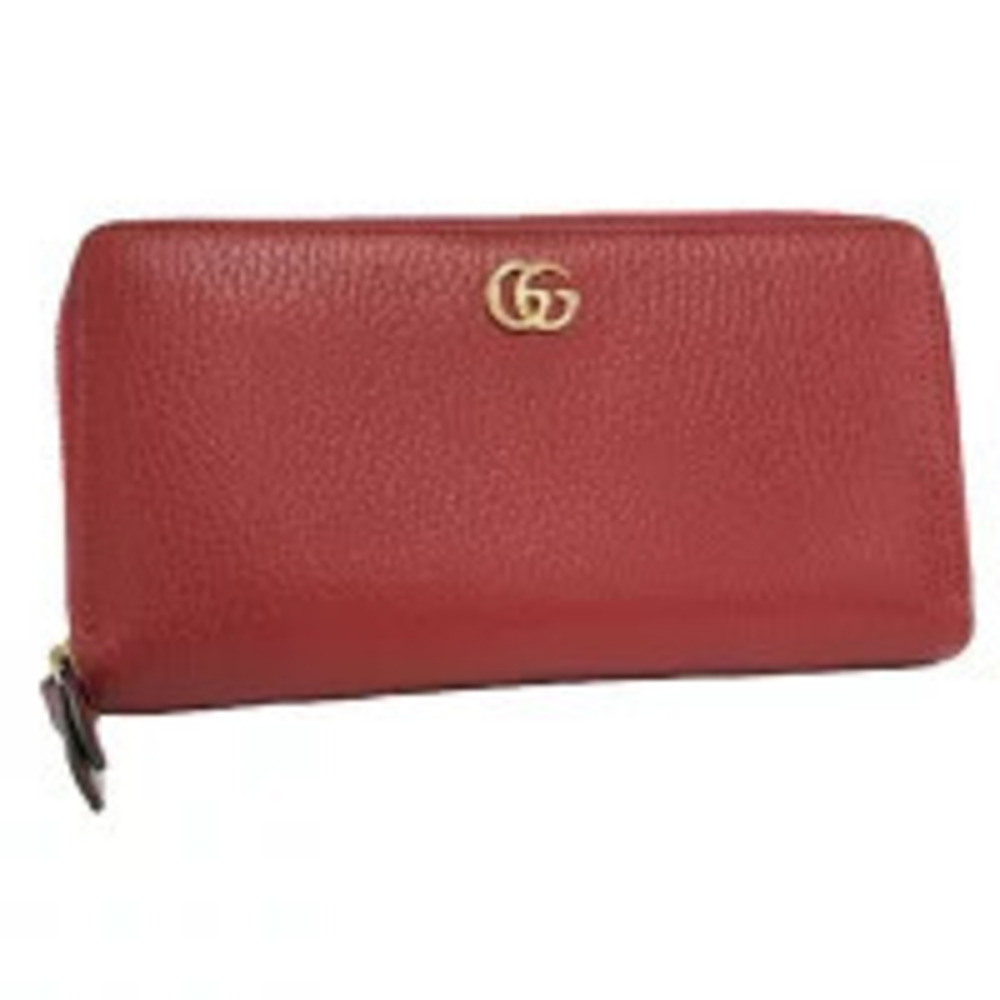Gucci Round Zip Long Wallet GG Marmont Leather Red